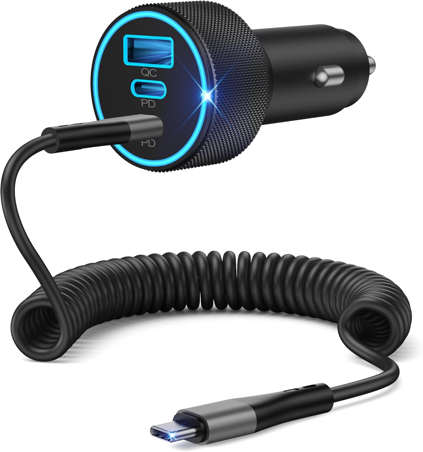 WODENTA 67W USB C Fast Car Charger for iPhone 16/16 Plus/16 Pro/16 Pro Max/15/15 Pro Max, iPad, Samsung S24/S23, Pixel 9/8, 3-Port Car Charger PD+QC Fast Charging Adapter with 6FT Type C Coiled Cable